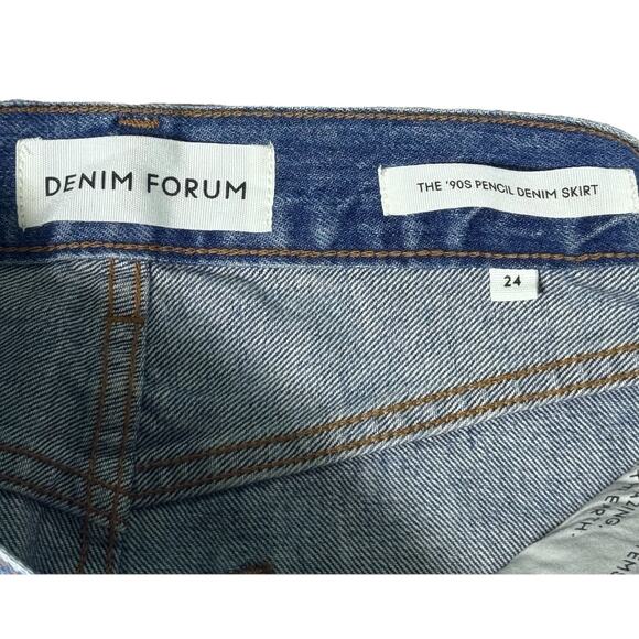 Aritzia Denim Forum 90's Pencil Denim Skirt Womens Sz 24 Waist 27 Front Slit - Picture 3 of 5